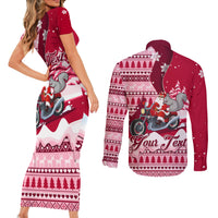 Georgia Christmas Couples Matching Short Sleeve Bodycon Dress and Long Sleeve Button Shirt Santa Claus Riding Motorcycle With Gray Squirrel - Wonder Print Shop