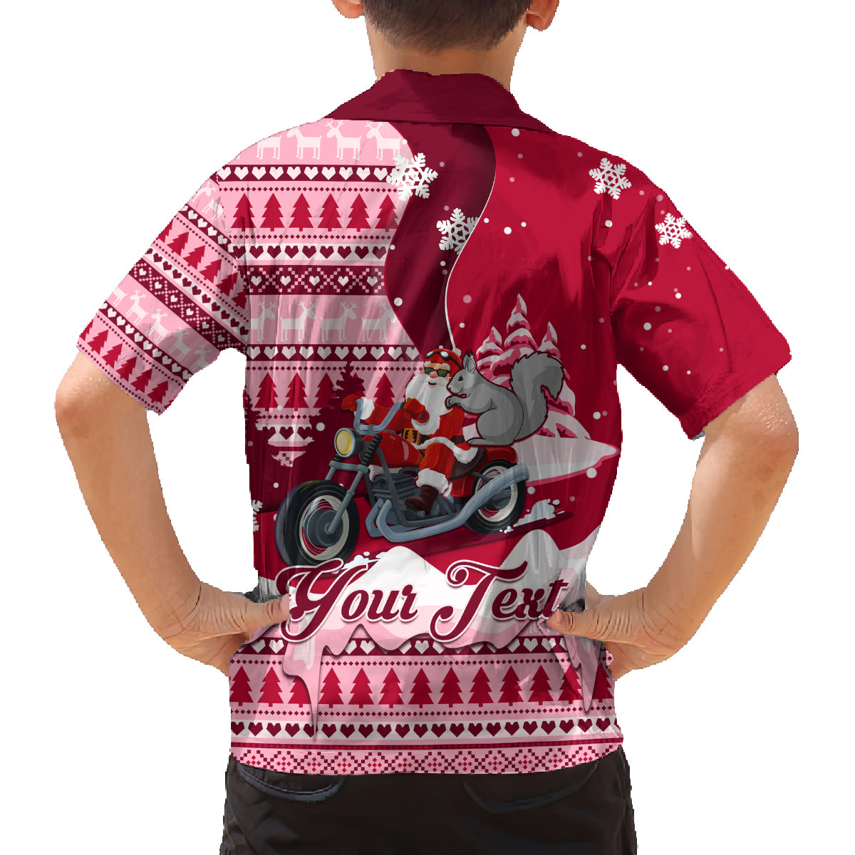 Georgia Christmas Family Matching Long Sleeve Bodycon Dress and Hawaiian Shirt Santa Claus Riding Motorcycle With Gray Squirrel - Wonder Print Shop