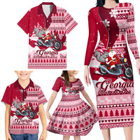 Georgia Christmas Family Matching Long Sleeve Bodycon Dress and Hawaiian Shirt Santa Claus Riding Motorcycle With Gray Squirrel - Wonder Print Shop