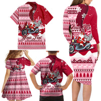 Georgia Christmas Family Matching Long Sleeve Bodycon Dress and Hawaiian Shirt Santa Claus Riding Motorcycle With Gray Squirrel - Wonder Print Shop