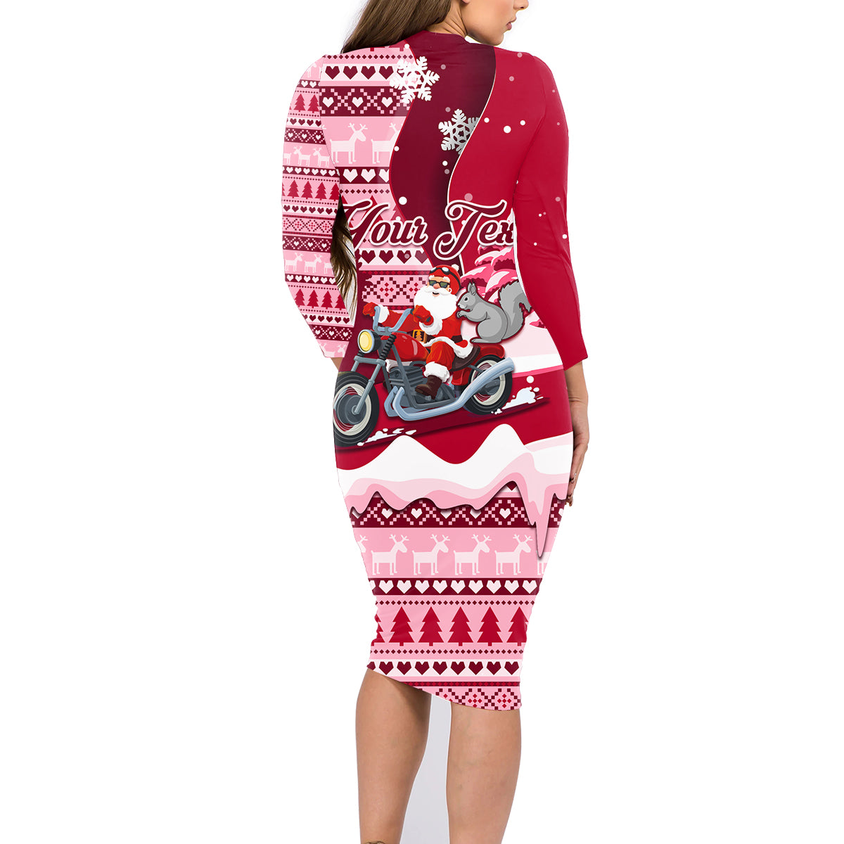 Georgia Christmas Family Matching Long Sleeve Bodycon Dress and Hawaiian Shirt Santa Claus Riding Motorcycle With Gray Squirrel - Wonder Print Shop