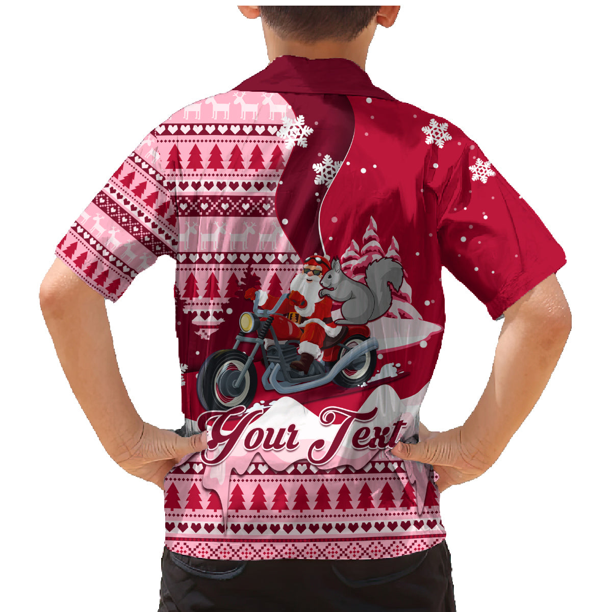 Georgia Christmas Family Matching Mermaid Dress and Hawaiian Shirt Santa Claus Riding Motorcycle With Gray Squirrel - Wonder Print Shop