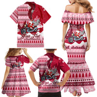 Georgia Christmas Family Matching Mermaid Dress and Hawaiian Shirt Santa Claus Riding Motorcycle With Gray Squirrel - Wonder Print Shop