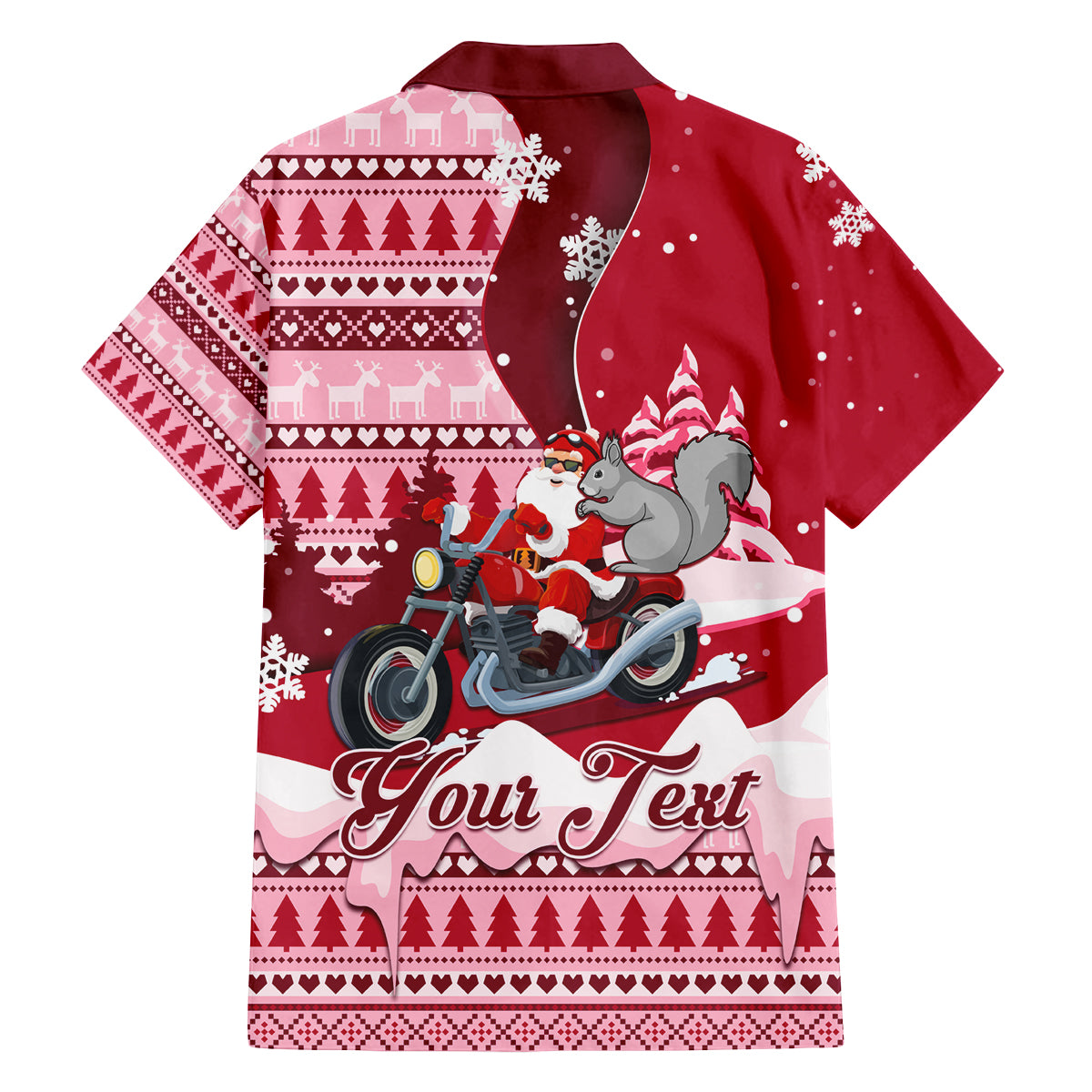 Georgia Christmas Family Matching Off Shoulder Long Sleeve Dress and Hawaiian Shirt Santa Claus Riding Motorcycle With Gray Squirrel - Wonder Print Shop