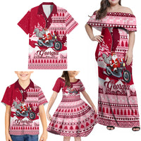 Georgia Christmas Family Matching Off Shoulder Maxi Dress and Hawaiian Shirt Santa Claus Riding Motorcycle With Gray Squirrel - Wonder Print Shop