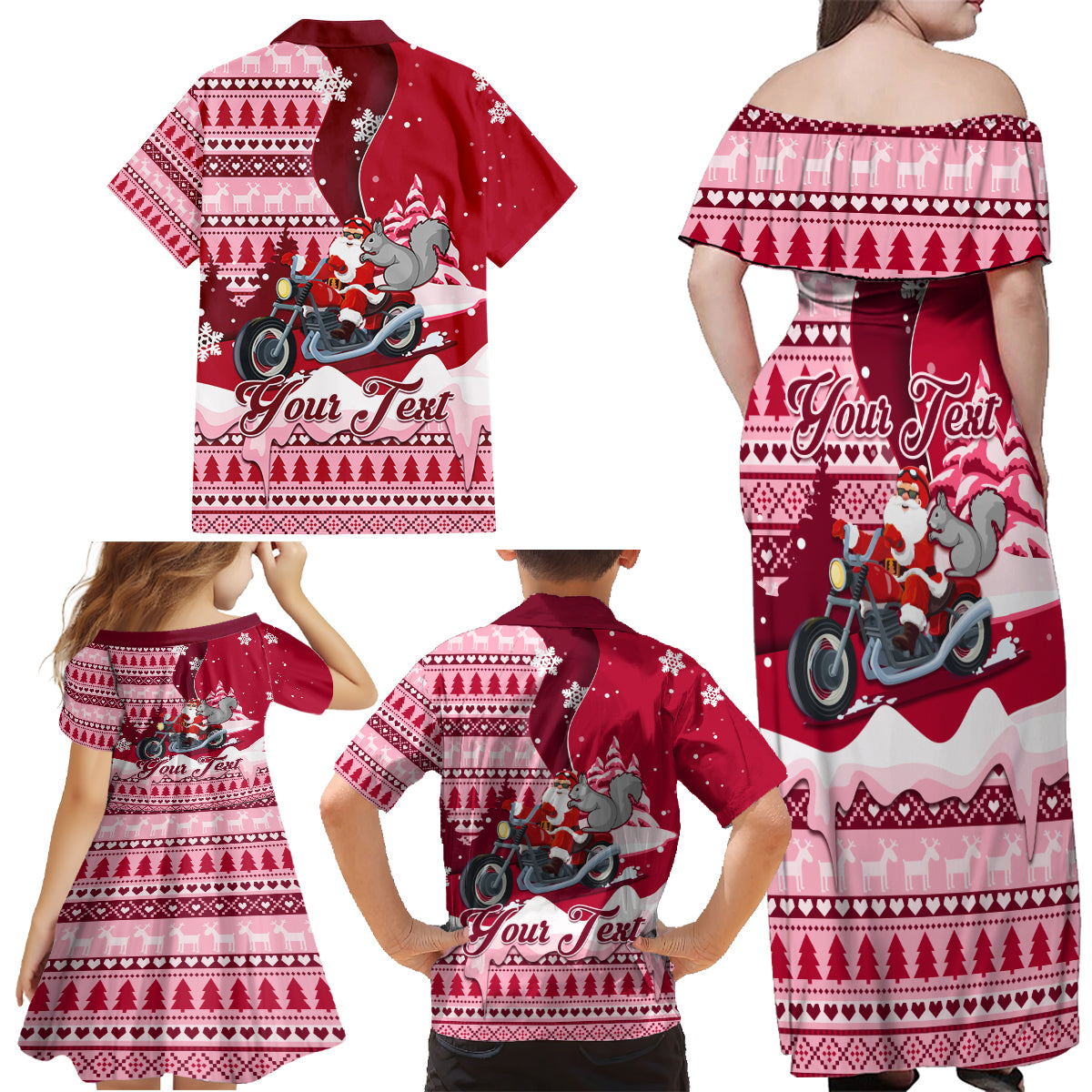 Georgia Christmas Family Matching Off Shoulder Maxi Dress and Hawaiian Shirt Santa Claus Riding Motorcycle With Gray Squirrel - Wonder Print Shop
