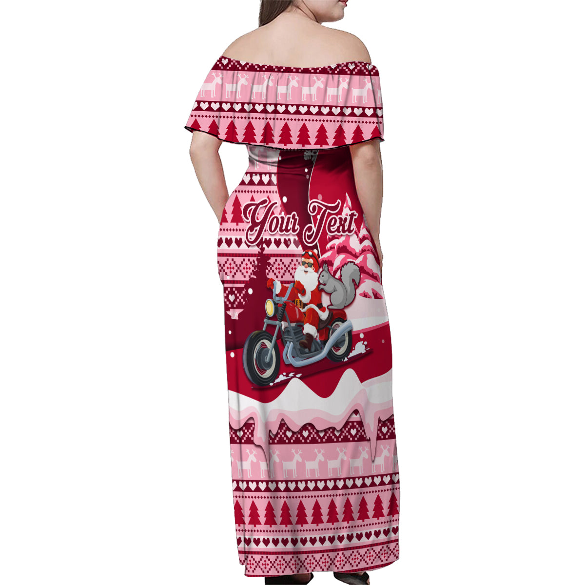 Georgia Christmas Family Matching Off Shoulder Maxi Dress and Hawaiian Shirt Santa Claus Riding Motorcycle With Gray Squirrel - Wonder Print Shop