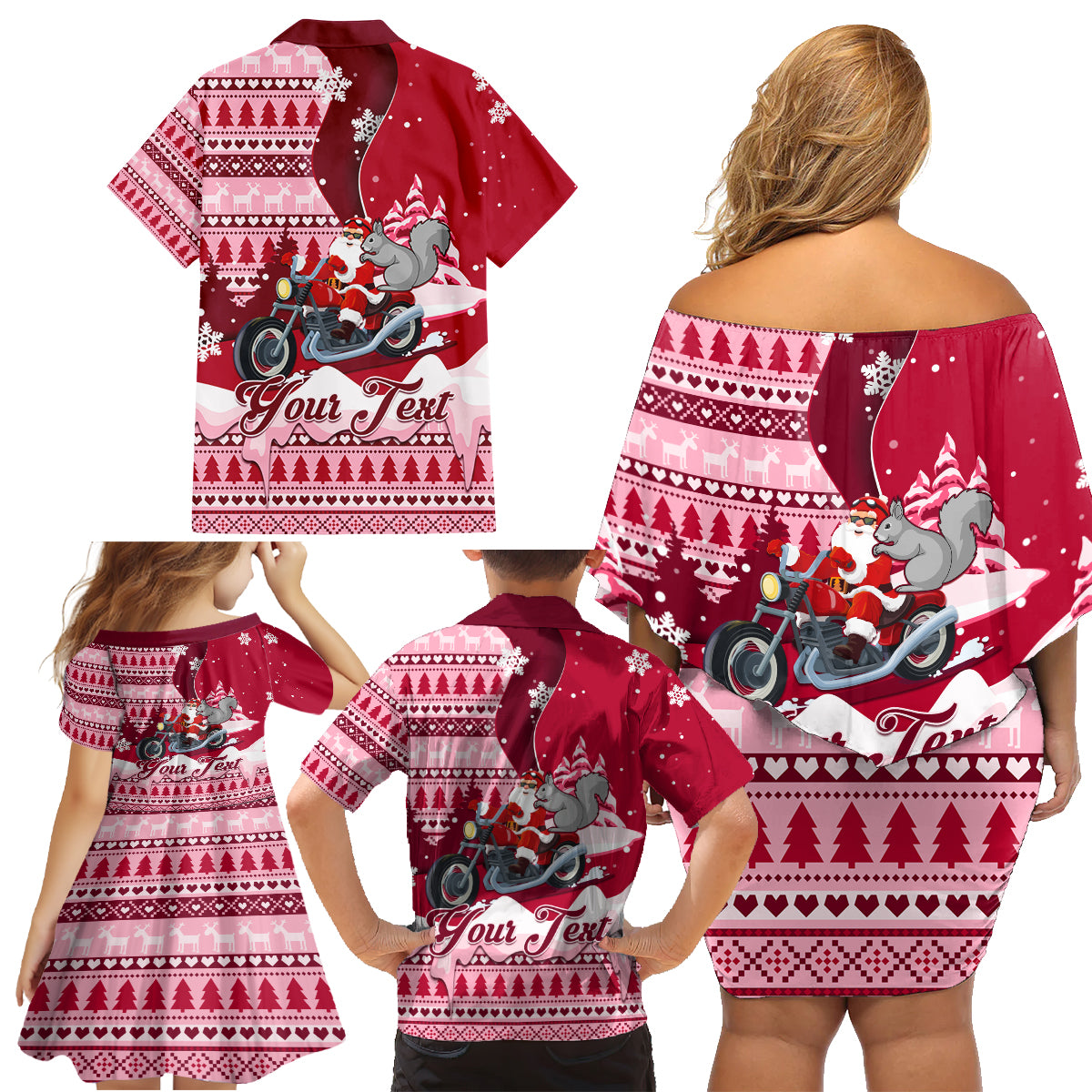 Georgia Christmas Family Matching Off Shoulder Short Dress and Hawaiian Shirt Santa Claus Riding Motorcycle With Gray Squirrel - Wonder Print Shop