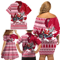Georgia Christmas Family Matching Off Shoulder Short Dress and Hawaiian Shirt Santa Claus Riding Motorcycle With Gray Squirrel - Wonder Print Shop