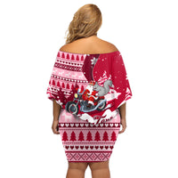 Georgia Christmas Family Matching Off Shoulder Short Dress and Hawaiian Shirt Santa Claus Riding Motorcycle With Gray Squirrel - Wonder Print Shop