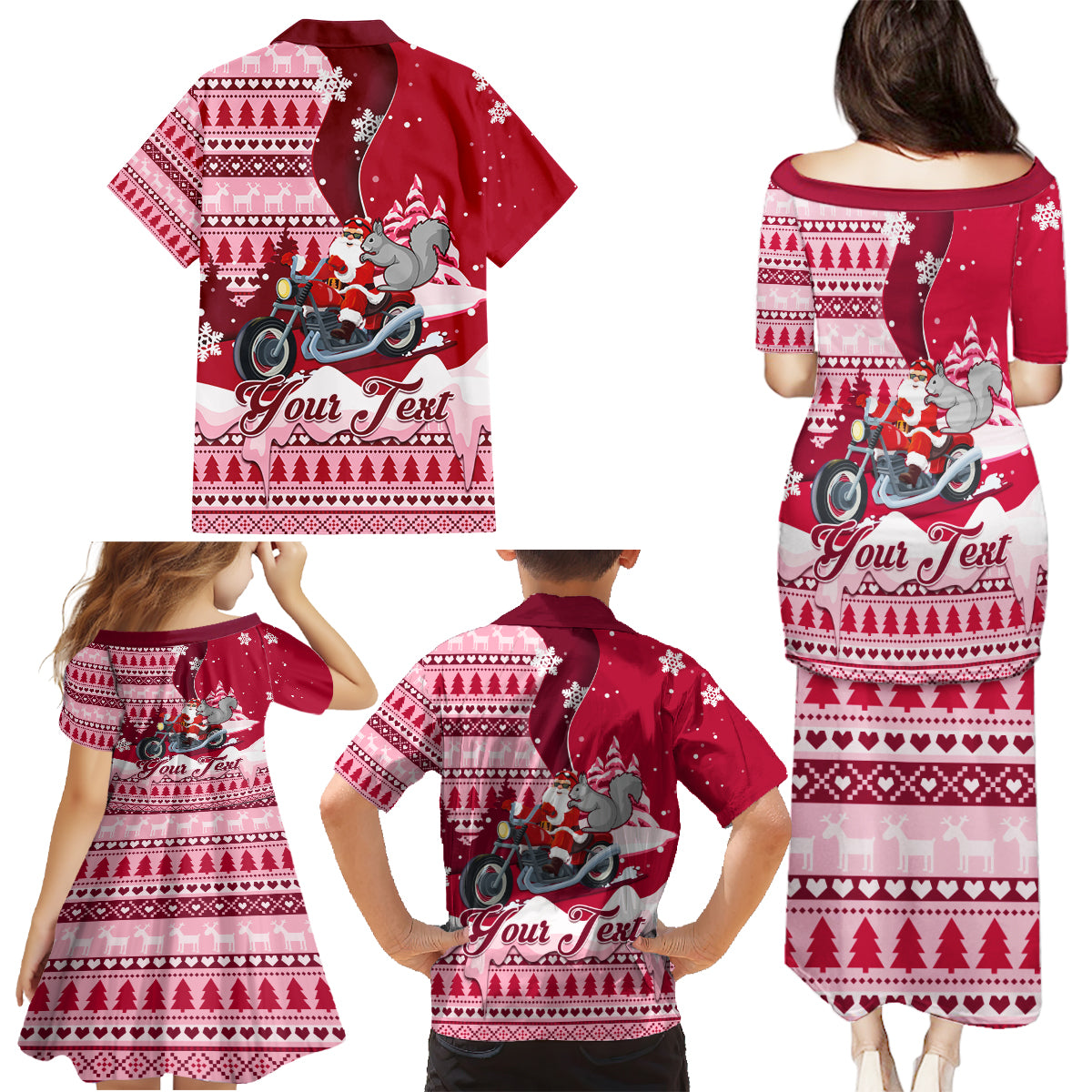 Georgia Christmas Family Matching Puletasi Dress and Hawaiian Shirt Santa Claus Riding Motorcycle With Gray Squirrel - Wonder Print Shop