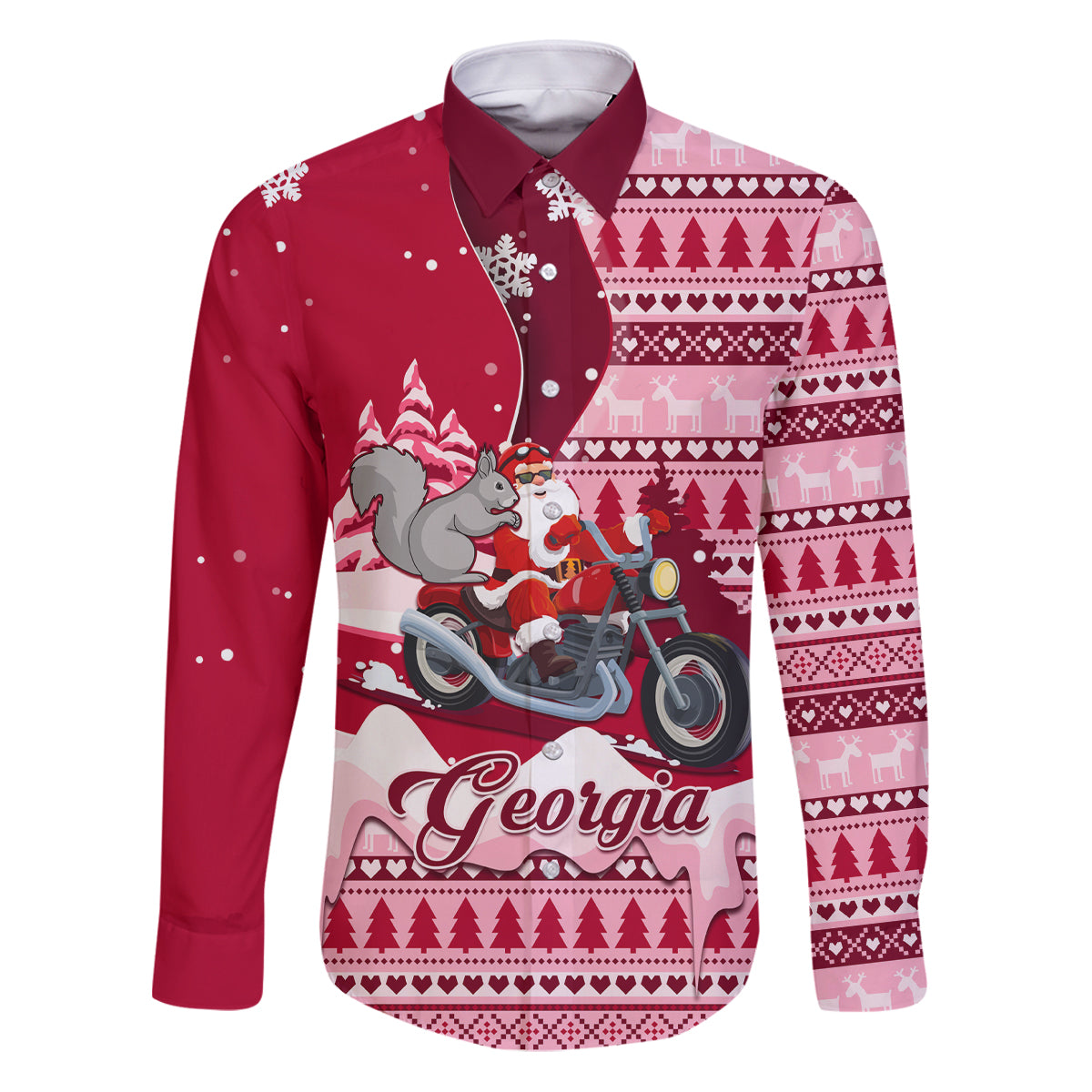 Georgia Christmas Family Matching Puletasi Dress and Hawaiian Shirt Santa Claus Riding Motorcycle With Gray Squirrel - Wonder Print Shop