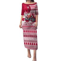 Georgia Christmas Family Matching Puletasi Dress and Hawaiian Shirt Santa Claus Riding Motorcycle With Gray Squirrel - Wonder Print Shop