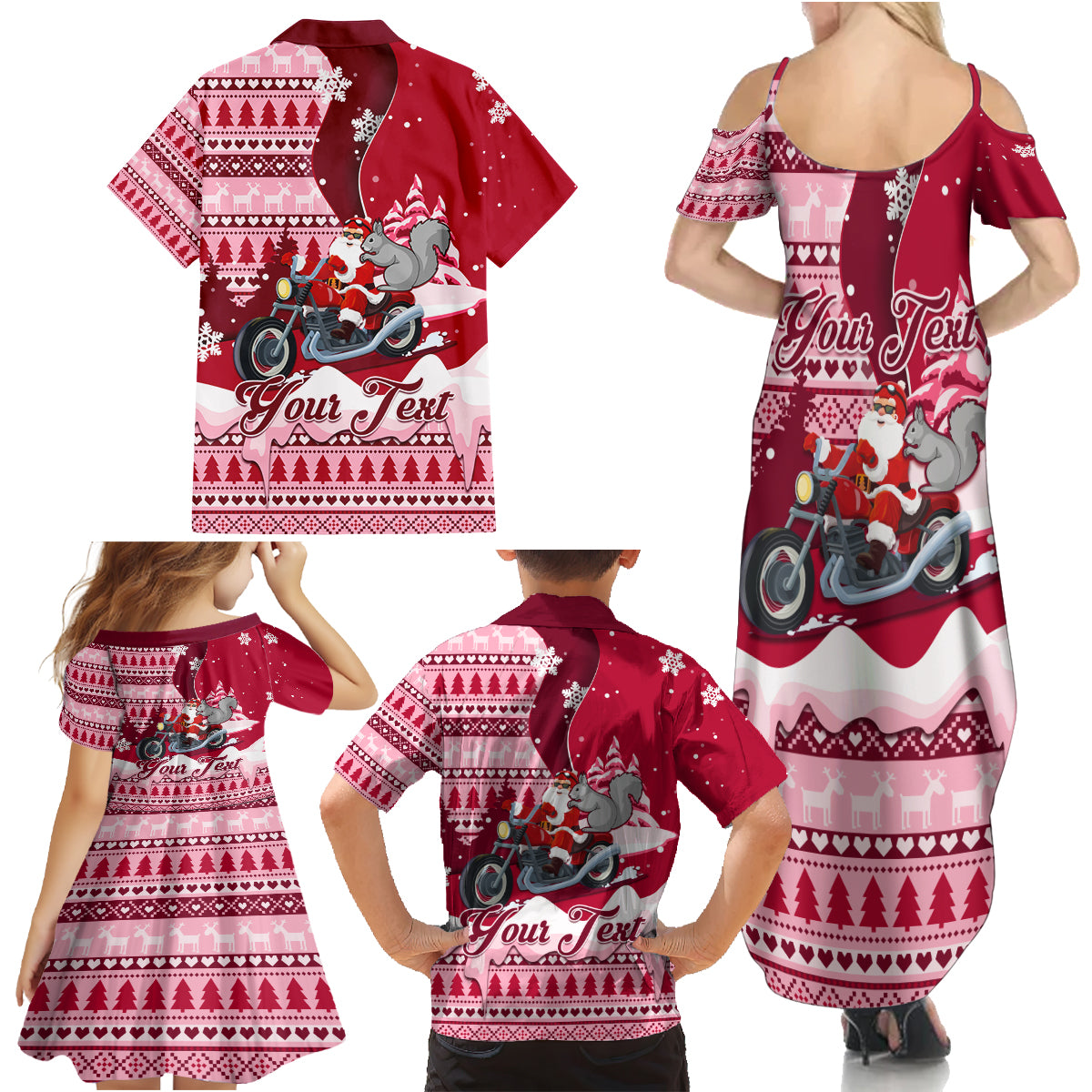Georgia Christmas Family Matching Summer Maxi Dress and Hawaiian Shirt Santa Claus Riding Motorcycle With Gray Squirrel - Wonder Print Shop