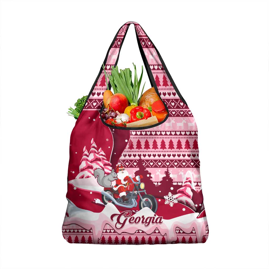 Georgia Christmas Grocery Bag Santa Claus Riding Motorcycle With Gray Squirrel