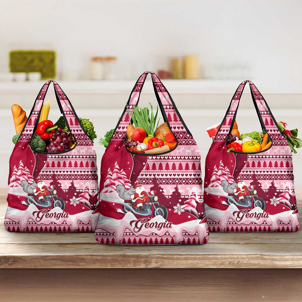 Georgia Christmas Grocery Bag Santa Claus Riding Motorcycle With Gray Squirrel