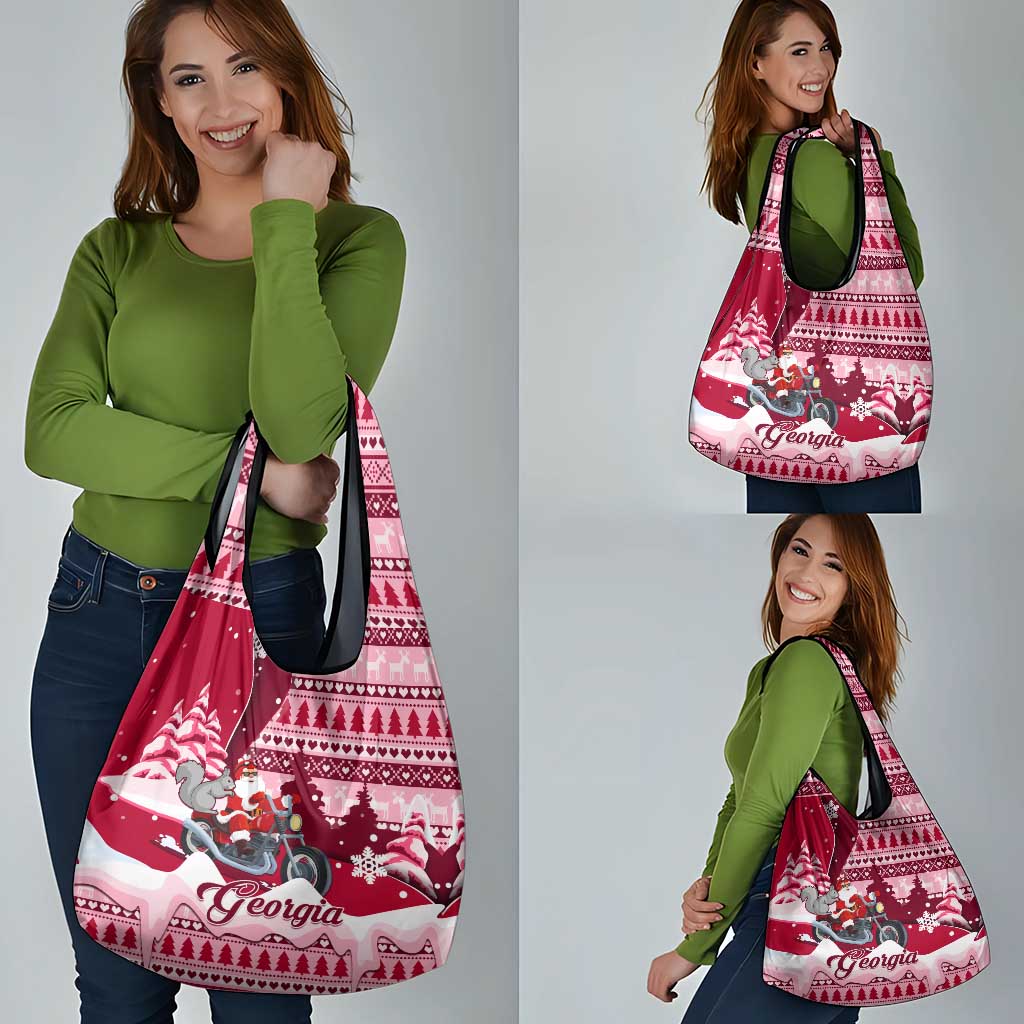 Georgia Christmas Grocery Bag Santa Claus Riding Motorcycle With Gray Squirrel