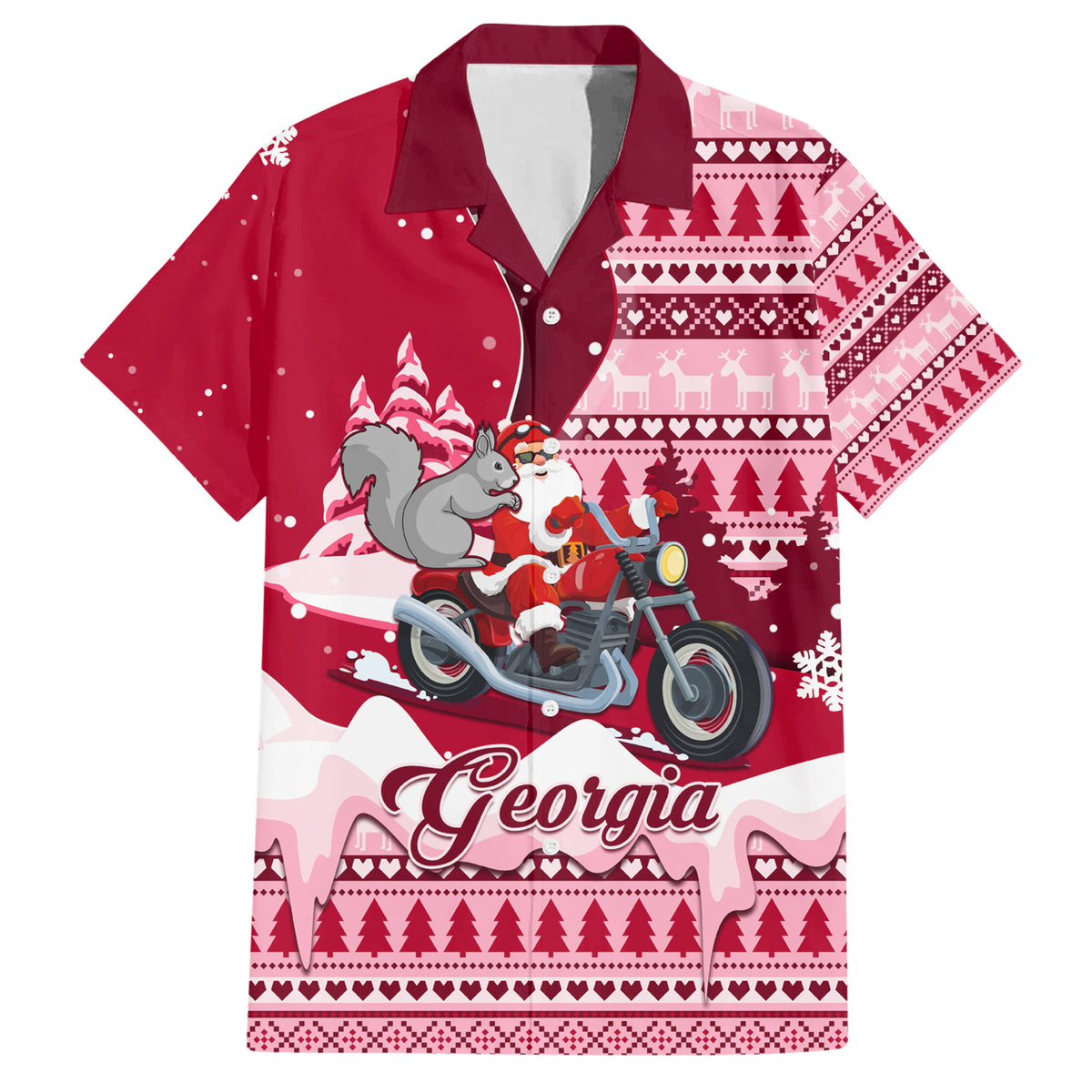 Georgia Christmas Hawaiian Shirt Santa Claus Riding Motorcycle With Gray Squirrel - Wonder Print Shop