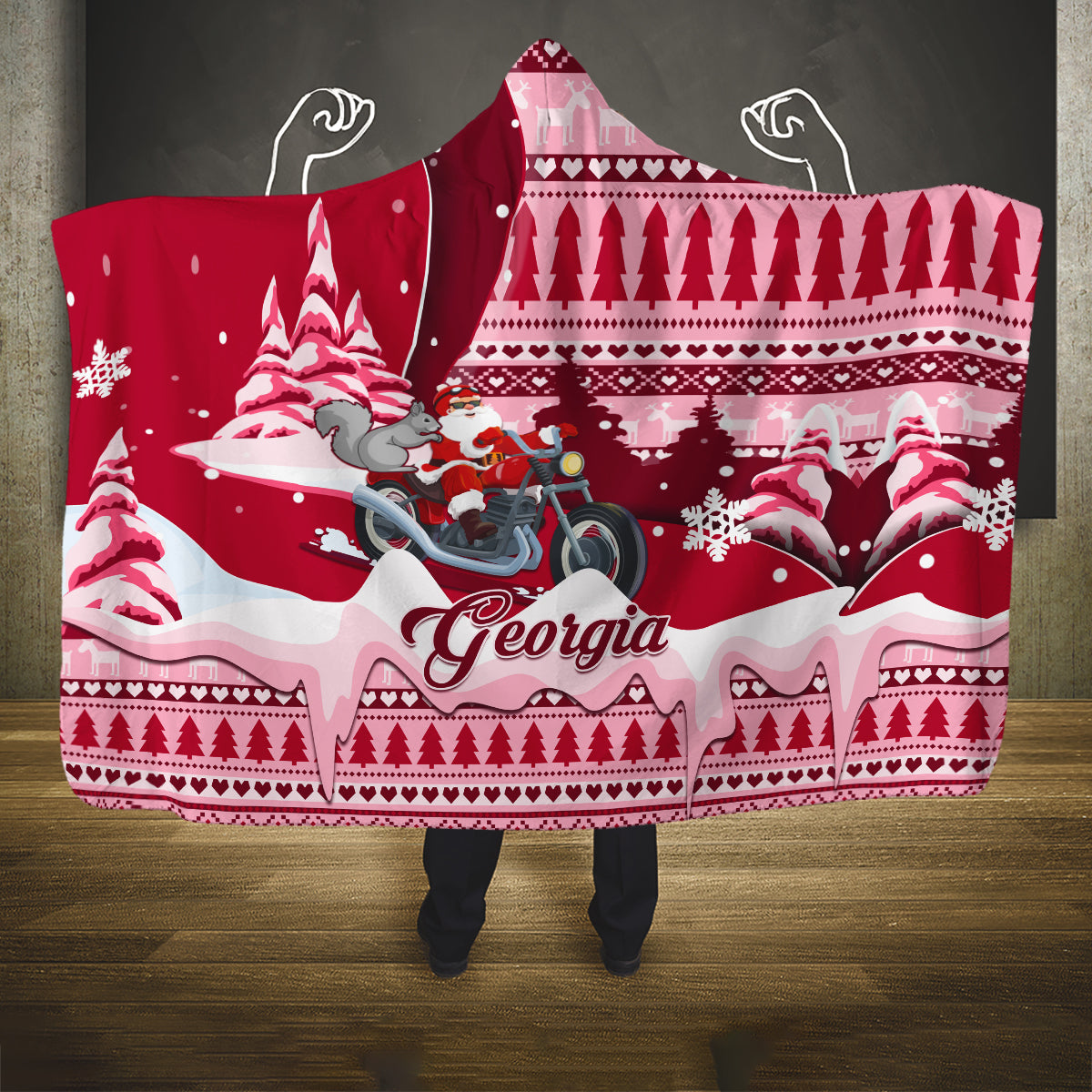 georgia-christmas-hooded-blanket-santa-claus-riding-motorcycle-with-gray-squirrel
