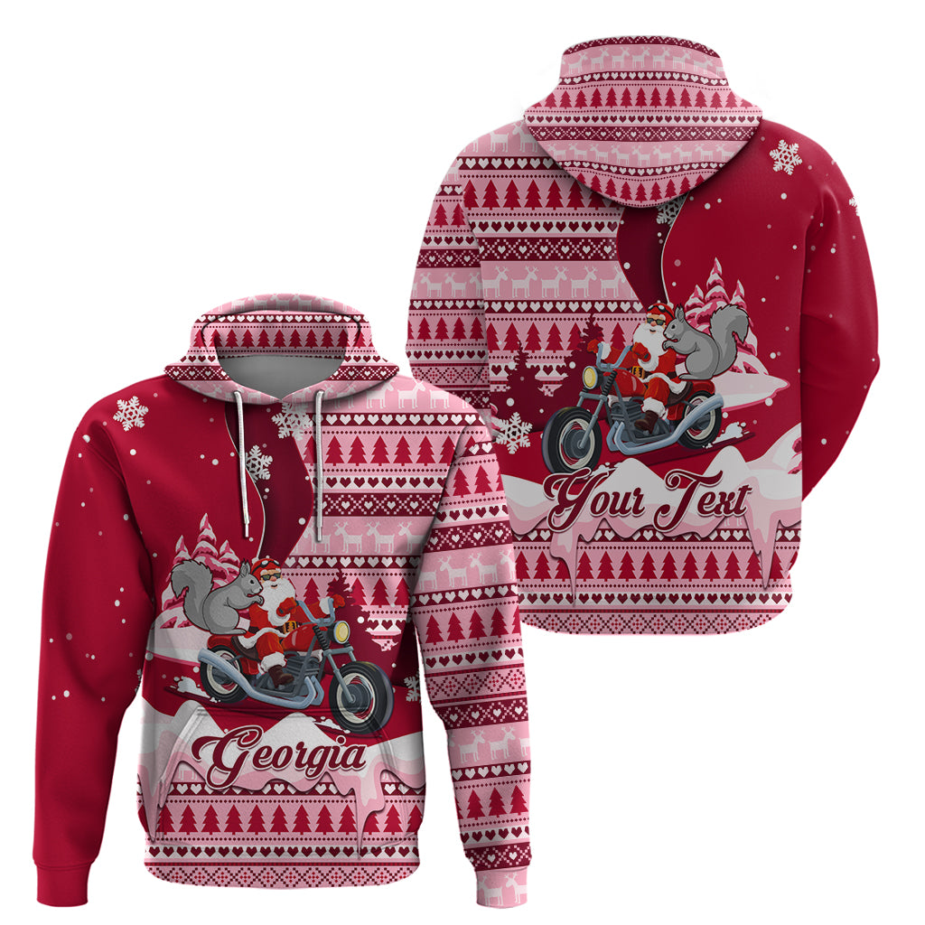 Georgia Christmas Hoodie Santa Claus Riding Motorcycle With Gray Squirrel - Wonder Print Shop