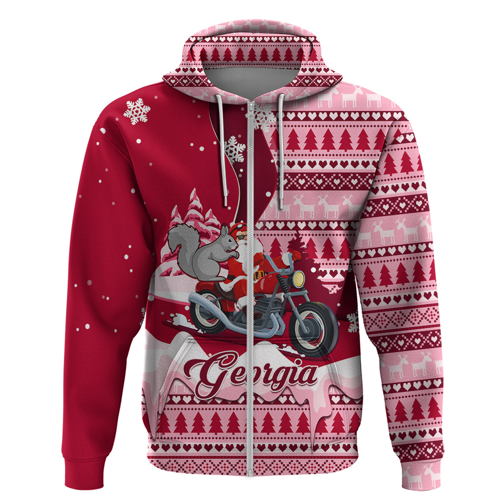 Georgia Christmas Hoodie Santa Claus Riding Motorcycle With Gray Squirrel - Wonder Print Shop