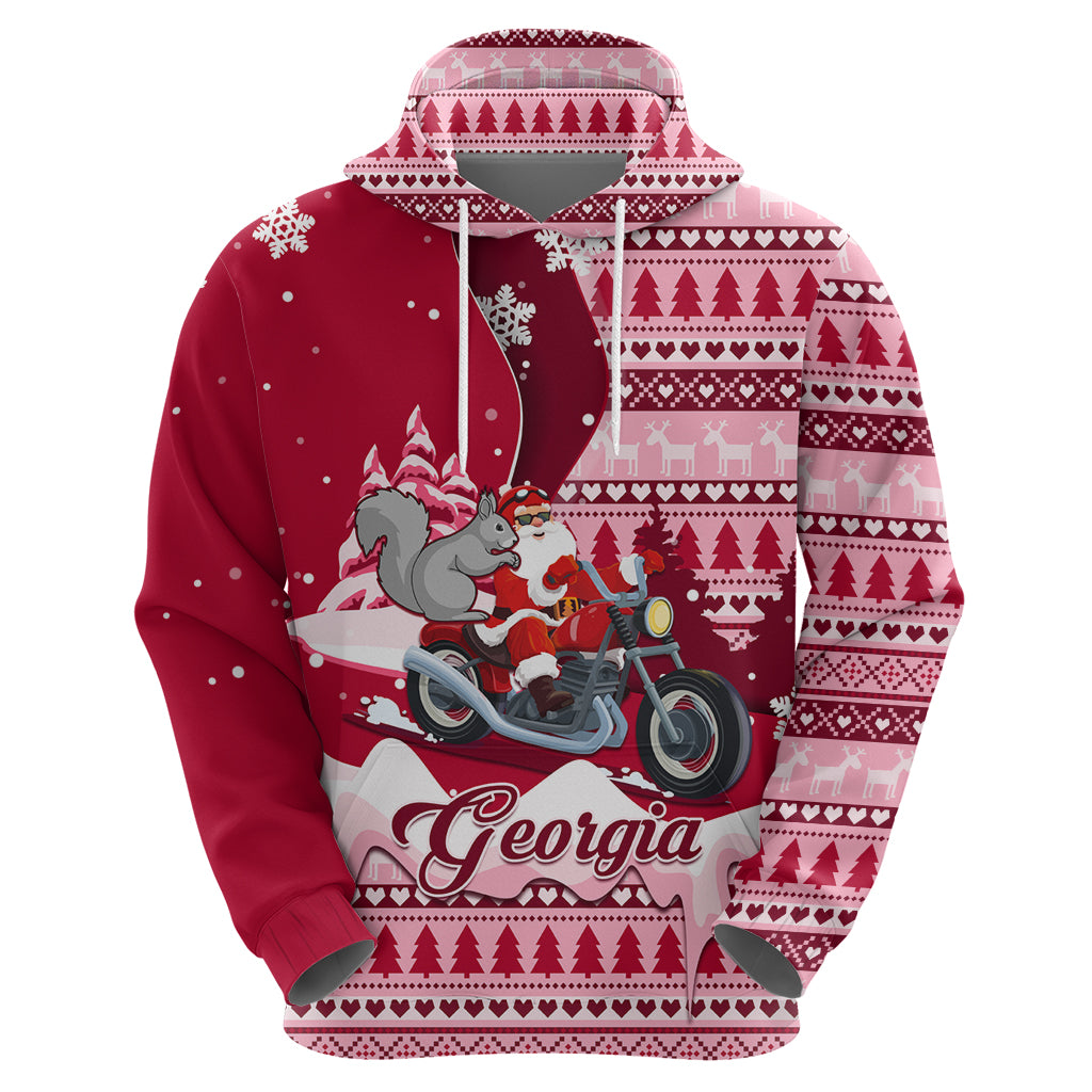 Georgia Christmas Hoodie Santa Claus Riding Motorcycle With Gray Squirrel - Wonder Print Shop