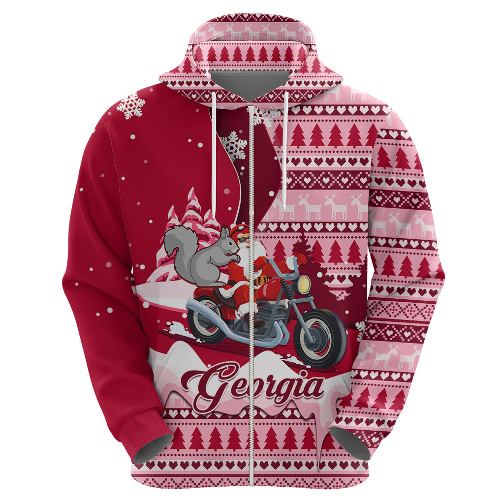 Georgia Christmas Hoodie Santa Claus Riding Motorcycle With Gray Squirrel - Wonder Print Shop