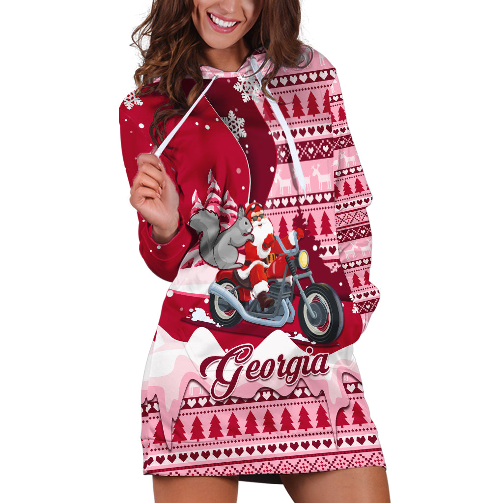 georgia-christmas-hoodie-dress-santa-claus-riding-motorcycle-with-gray-squirrel