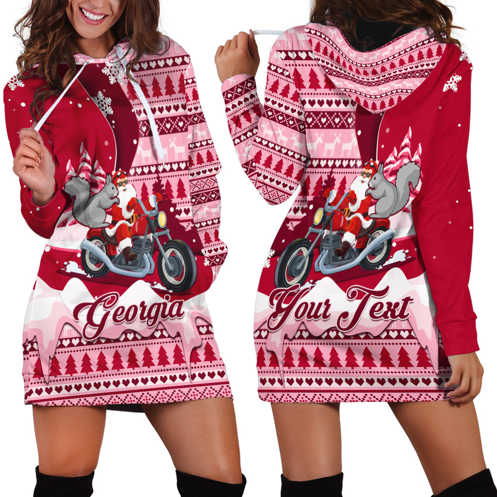 Georgia Christmas Hoodie Dress Santa Claus Riding Motorcycle With Gray Squirrel - Wonder Print Shop