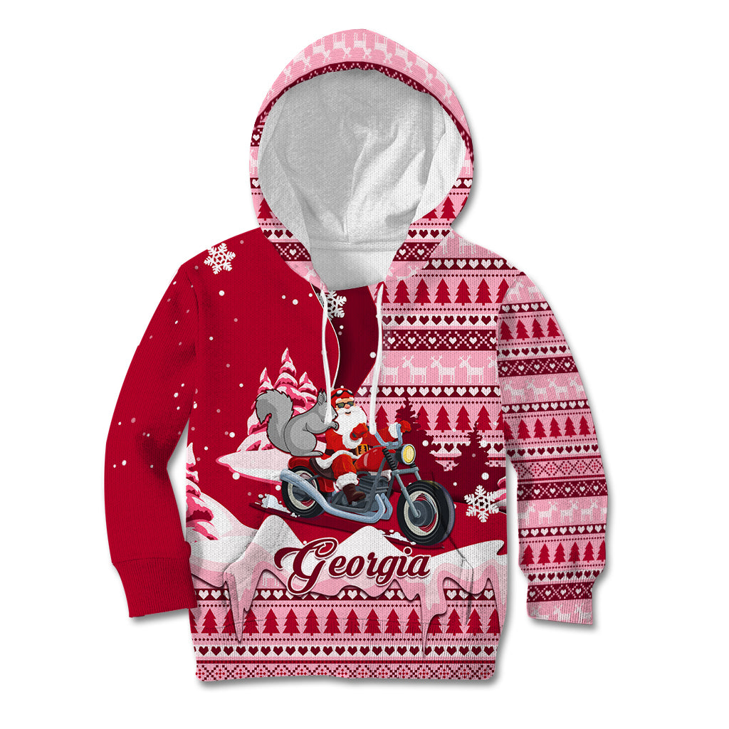 Georgia Christmas Kid Hoodie Santa Claus Riding Motorcycle With Gray Squirrel - Wonder Print Shop