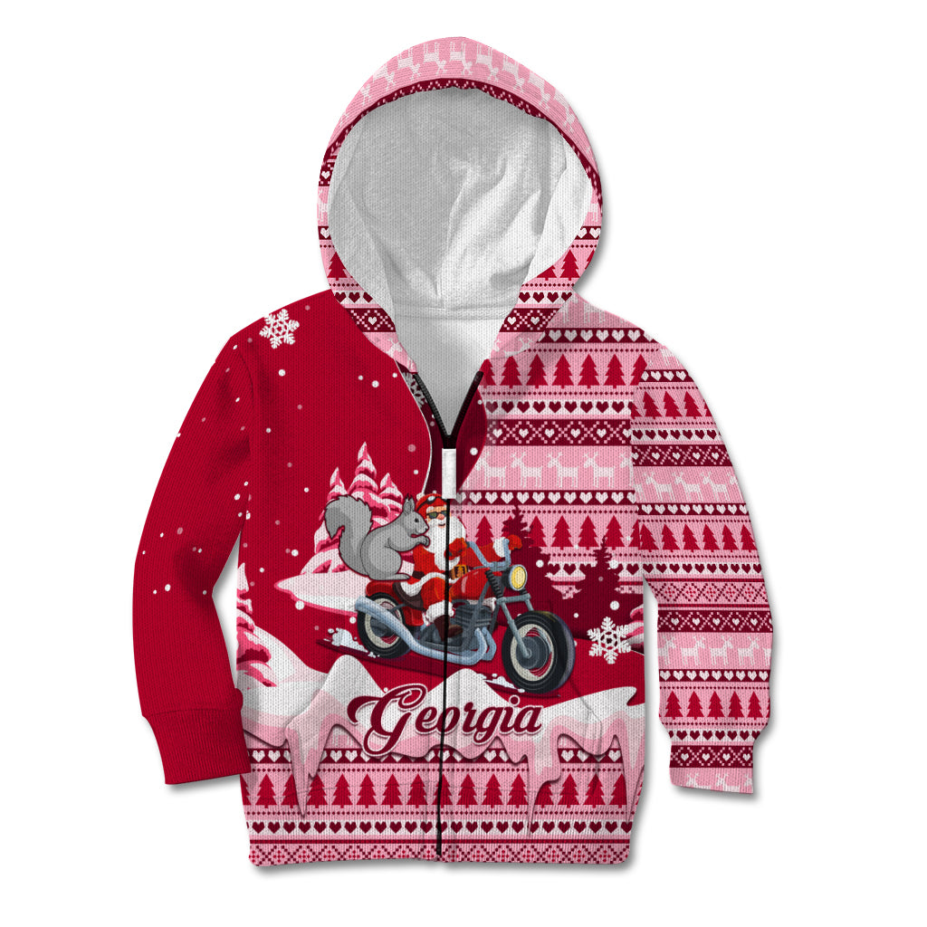 Georgia Christmas Kid Hoodie Santa Claus Riding Motorcycle With Gray Squirrel - Wonder Print Shop