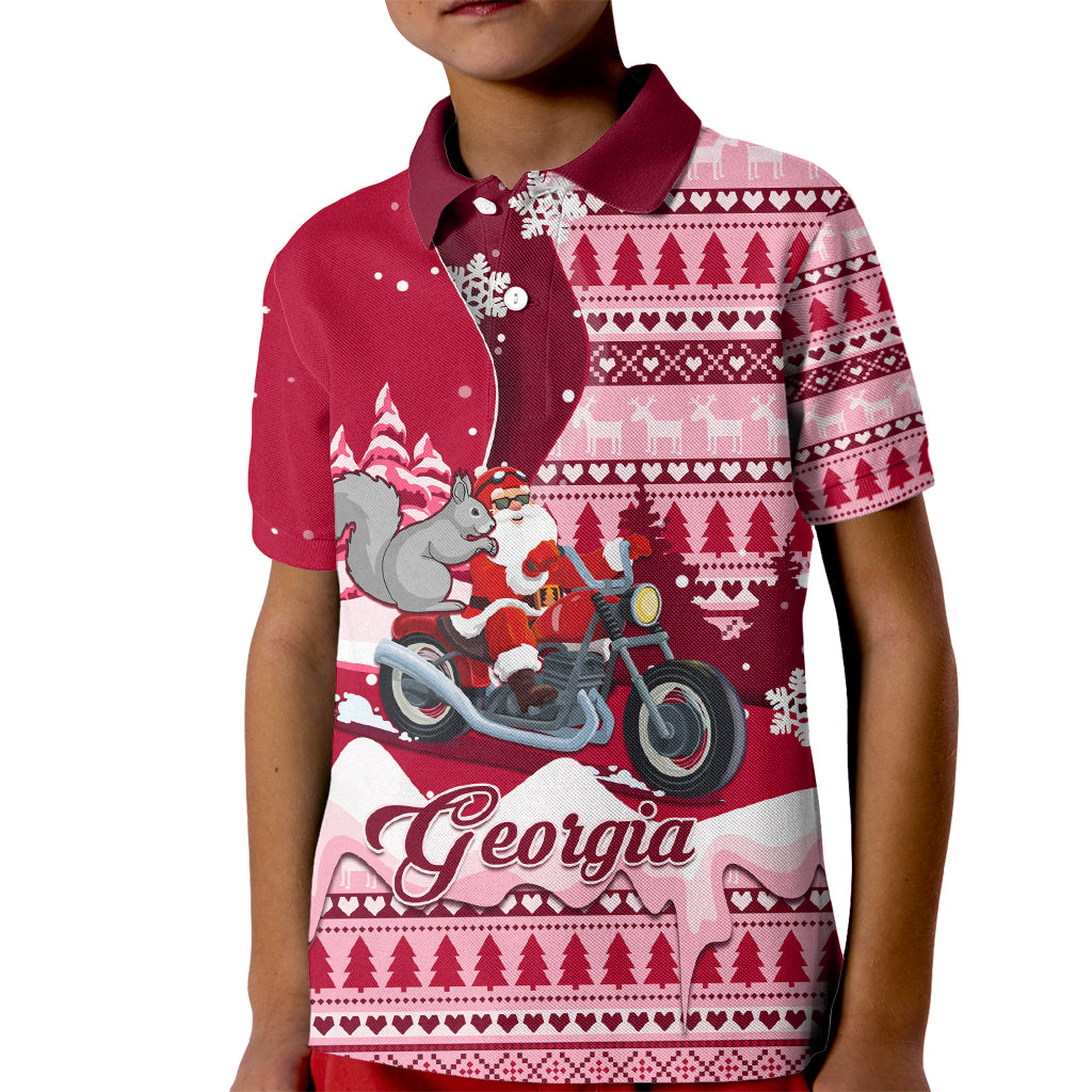 Georgia Christmas Kid Polo Shirt Santa Claus Riding Motorcycle With Gray Squirrel - Wonder Print Shop