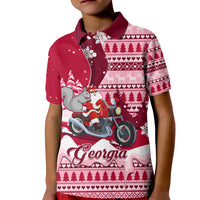 Georgia Christmas Kid Polo Shirt Santa Claus Riding Motorcycle With Gray Squirrel - Wonder Print Shop