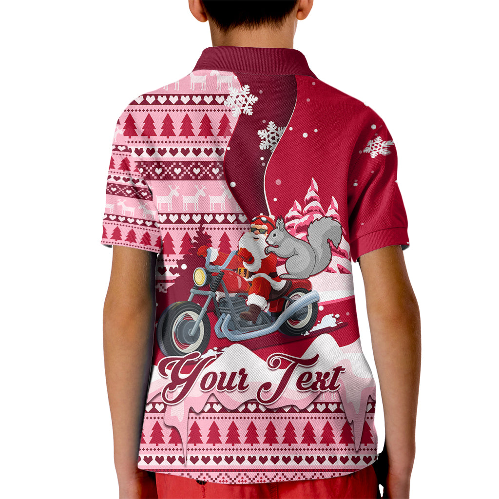 Georgia Christmas Kid Polo Shirt Santa Claus Riding Motorcycle With Gray Squirrel - Wonder Print Shop