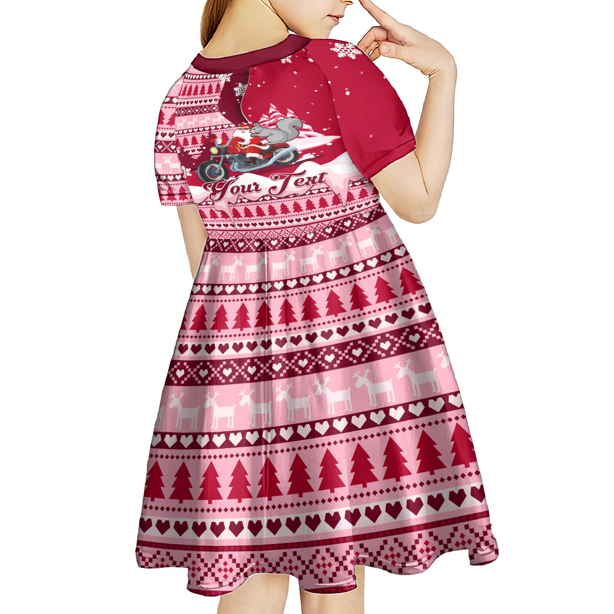 Georgia Christmas Kid Short Sleeve Dress Santa Claus Riding Motorcycle With Gray Squirrel - Wonder Print Shop