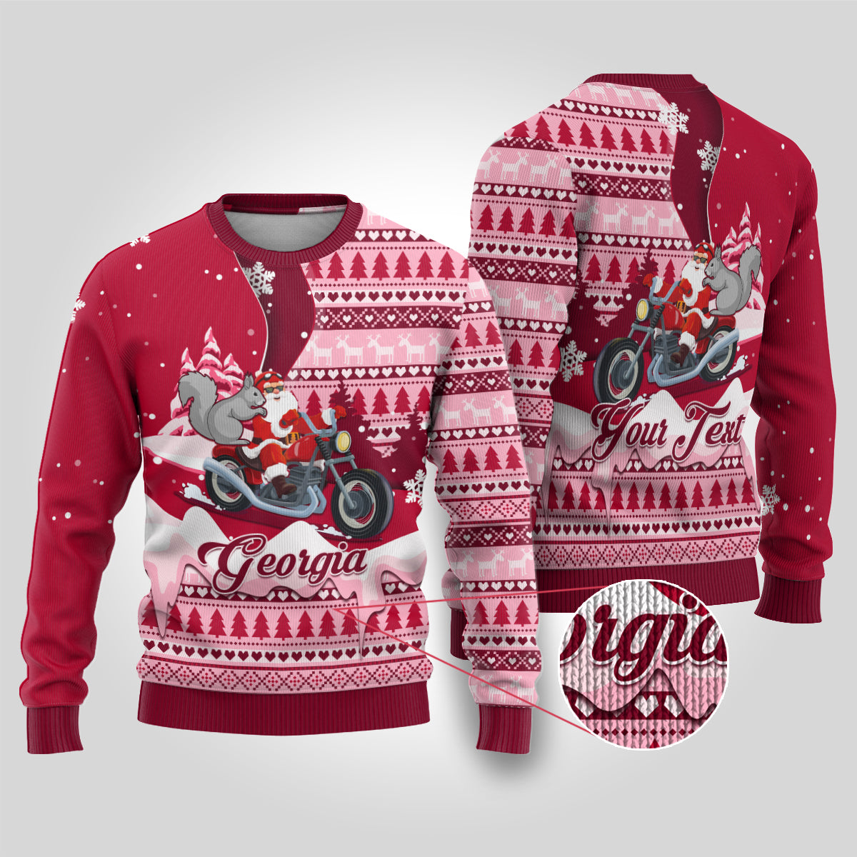 Georgia Christmas Ugly Christmas Sweater Santa Claus Riding Motorcycle With Gray Squirrel - Wonder Print Shop