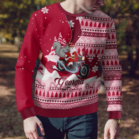 Georgia Christmas Ugly Christmas Sweater Santa Claus Riding Motorcycle With Gray Squirrel - Wonder Print Shop
