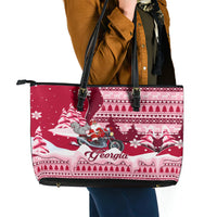 Georgia Christmas Leather Tote Bag Santa Claus Riding Motorcycle With Gray Squirrel - Wonder Print Shop
