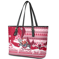 Georgia Christmas Leather Tote Bag Santa Claus Riding Motorcycle With Gray Squirrel - Wonder Print Shop