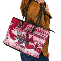 Georgia Christmas Leather Tote Bag Santa Claus Riding Motorcycle With Gray Squirrel - Wonder Print Shop