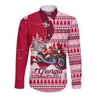 Georgia Christmas Long Sleeve Button Shirt Santa Claus Riding Motorcycle With Gray Squirrel - Wonder Print Shop