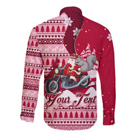 Georgia Christmas Long Sleeve Button Shirt Santa Claus Riding Motorcycle With Gray Squirrel - Wonder Print Shop