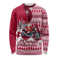 Georgia Christmas Long Sleeve Shirt Santa Claus Riding Motorcycle With Gray Squirrel - Wonder Print Shop