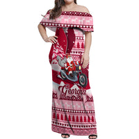 Georgia Christmas Off Shoulder Maxi Dress Santa Claus Riding Motorcycle With Gray Squirrel - Wonder Print Shop