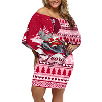 Georgia Christmas Off Shoulder Short Dress Santa Claus Riding Motorcycle With Gray Squirrel - Wonder Print Shop