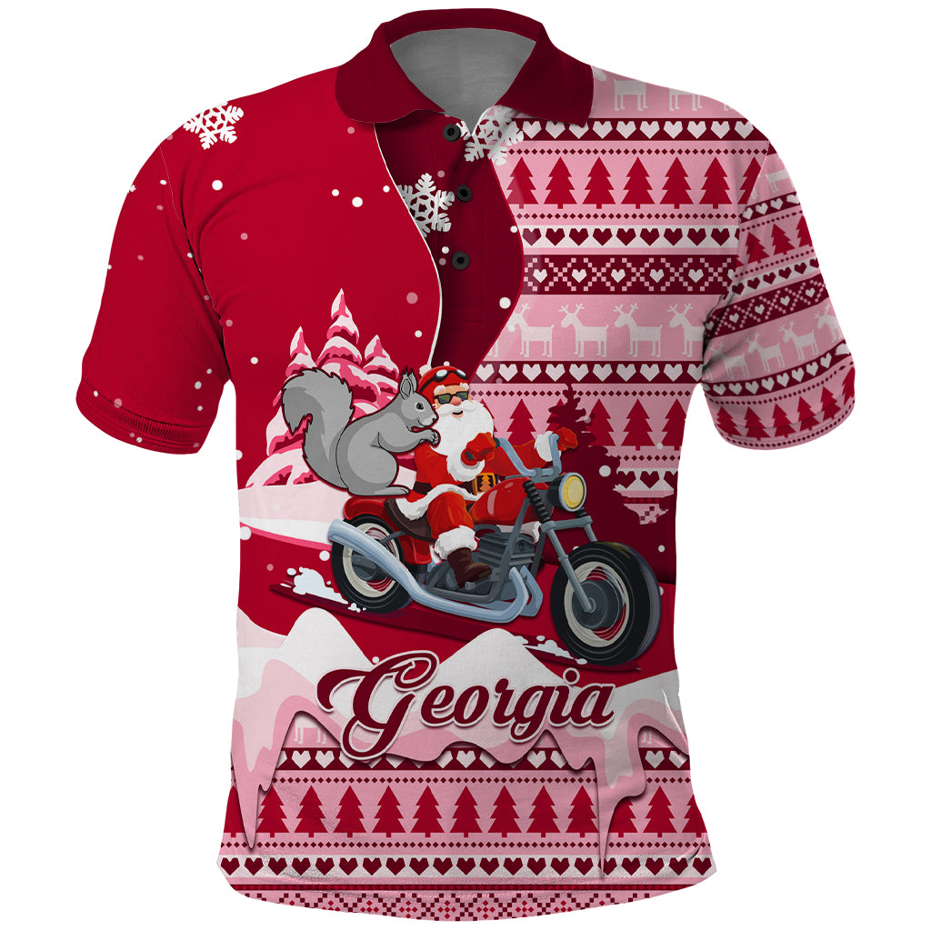 Georgia Christmas Polo Shirt Santa Claus Riding Motorcycle With Gray Squirrel - Wonder Print Shop