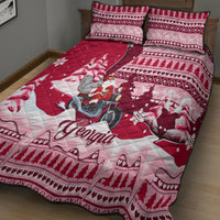 Georgia Christmas Quilt Bed Set Santa Claus Riding Motorcycle With Gray Squirrel - Wonder Print Shop