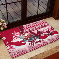 Georgia Christmas Rubber Doormat Santa Claus Riding Motorcycle With Gray Squirrel - Wonder Print Shop