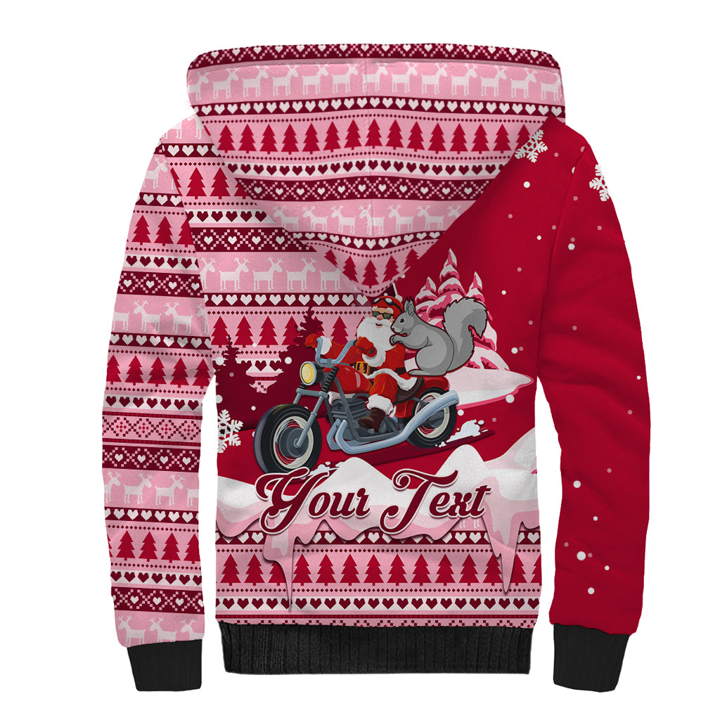 Georgia Christmas Sherpa Hoodie Santa Claus Riding Motorcycle With Gray Squirrel - Wonder Print Shop