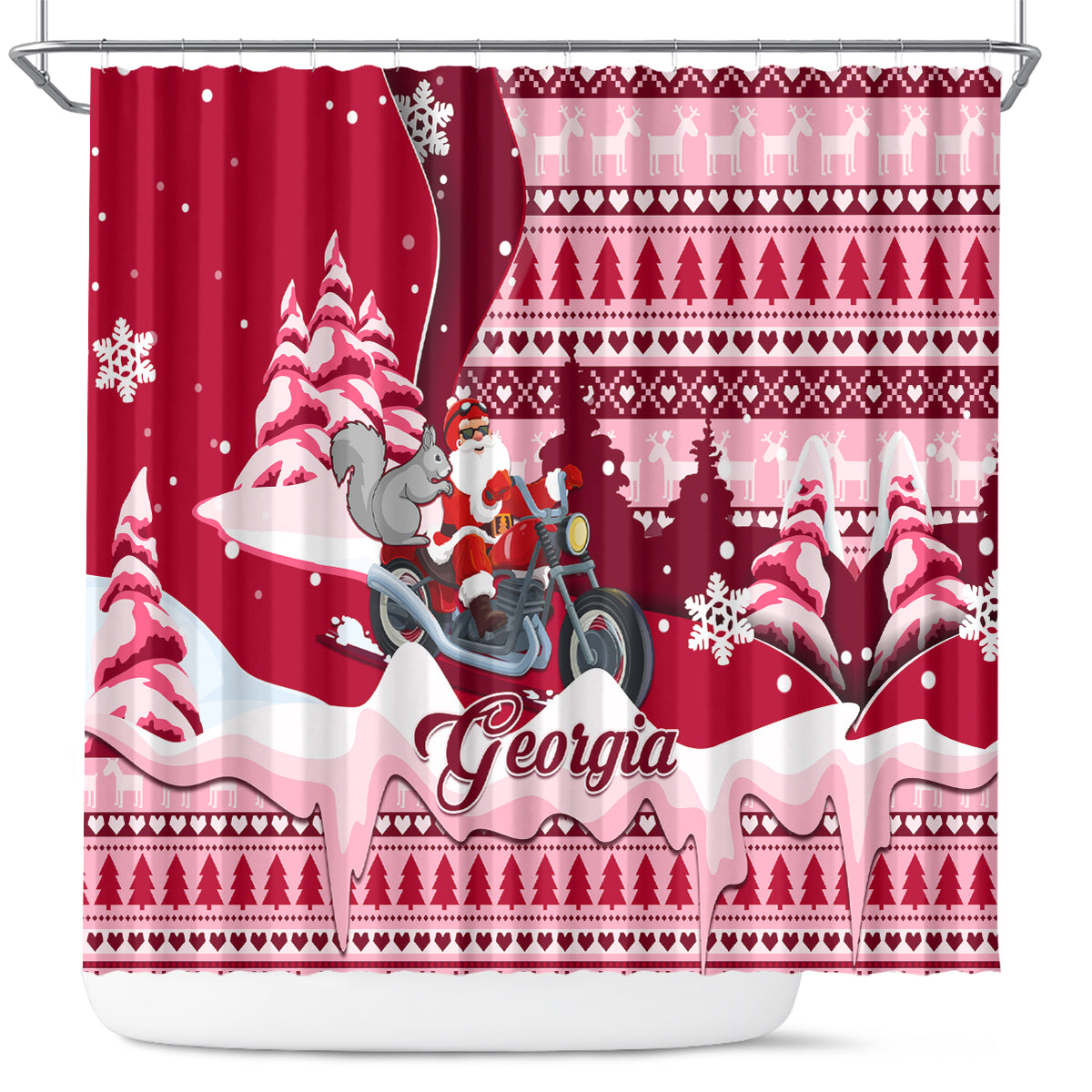 georgia-christmas-shower-curtain-santa-claus-riding-motorcycle-with-gray-squirrel